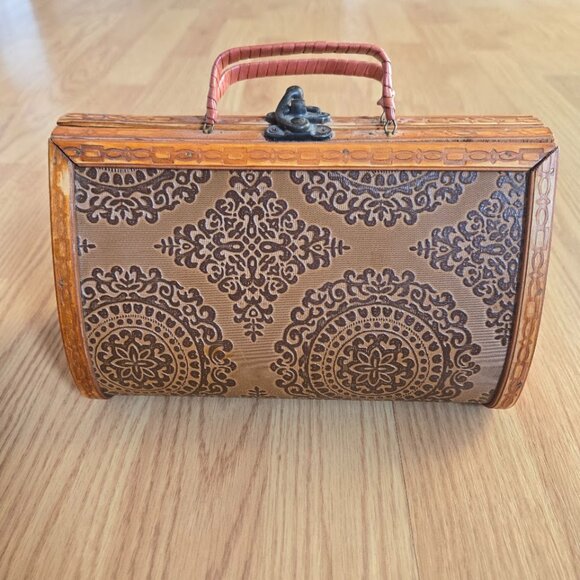 Vintage Wooden Box Purse Retro Mid Century Handbag - Picture 1 of 11